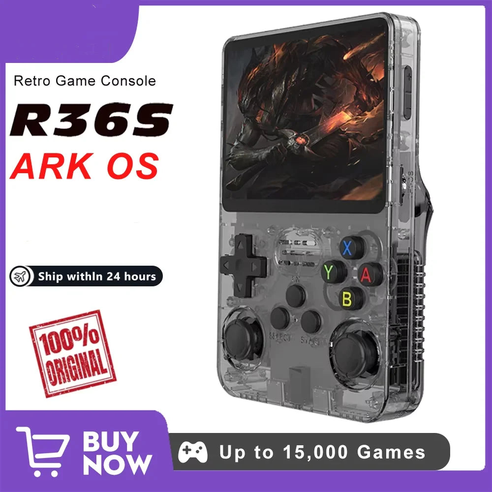 R36S Retro Handheld Game Console – 3.5” IPS Screen, 20,000+ Classic Games, ArkOS 2.0, Portable Video Player (64GB/128GB)