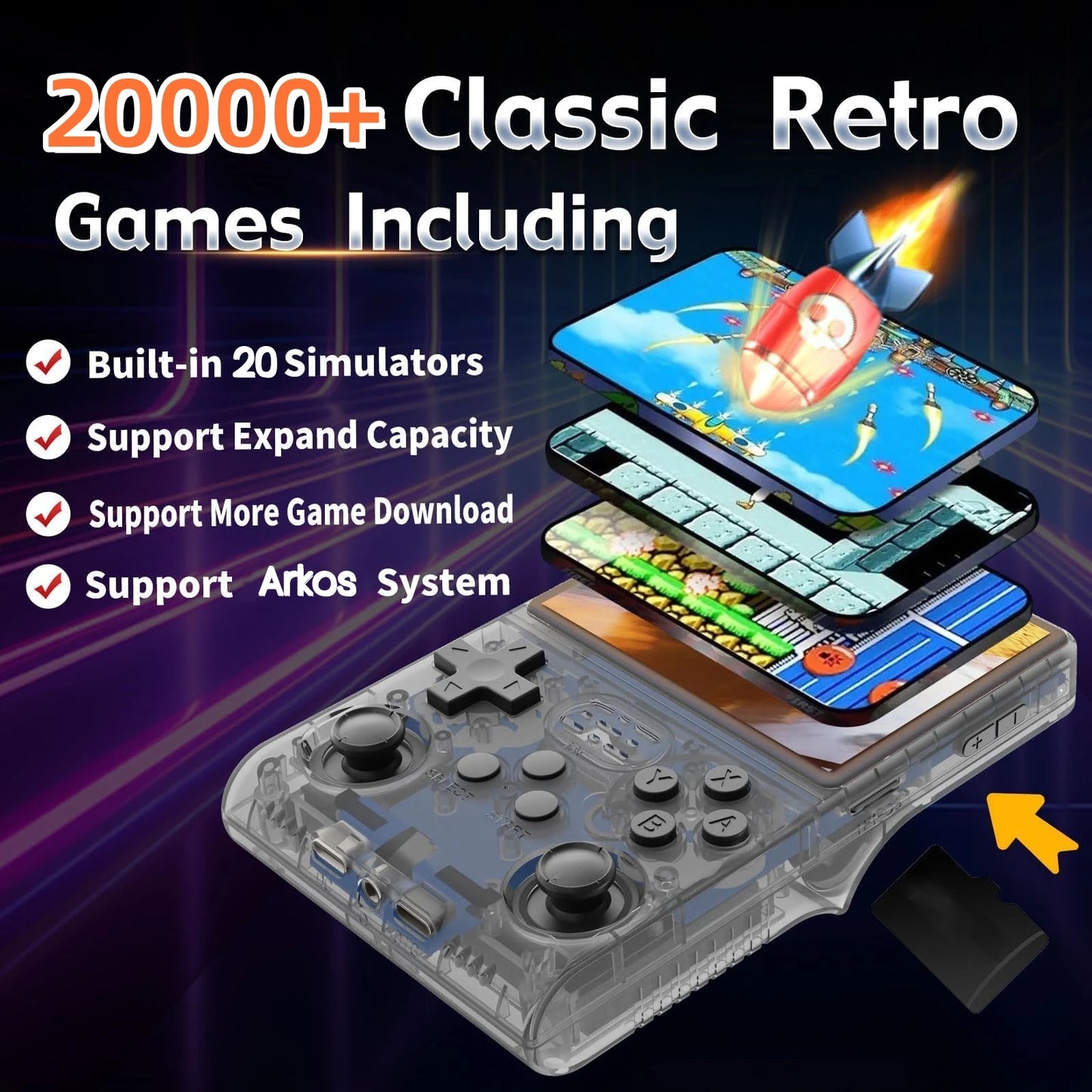 R36S Retro Handheld Game Console – 3.5” IPS Screen, 20,000+ Classic Games, ArkOS 2.0, Portable Video Player (64GB/128GB)