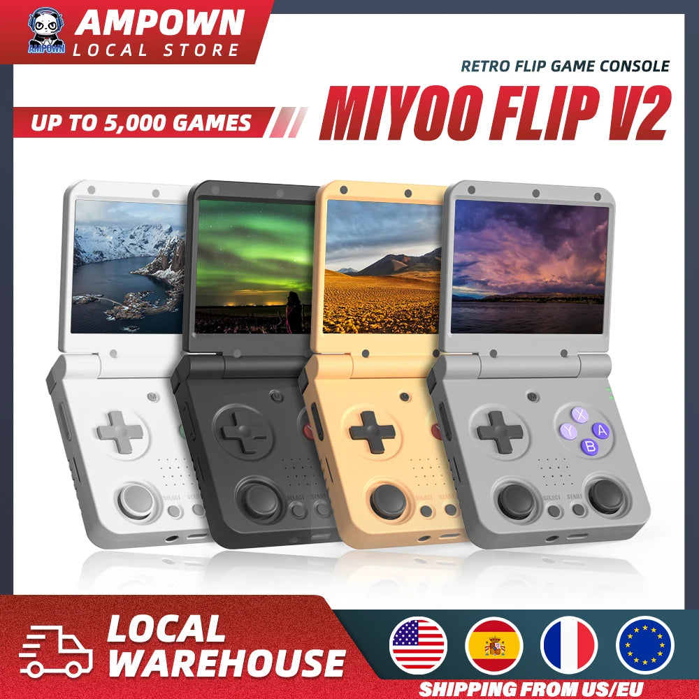 MIYOO Flip V2 Handheld Game Console – 3.5'' IPS Screen, Linux System, Onion OS, Free Storage Bag | Ultimate Retro Gaming Gift