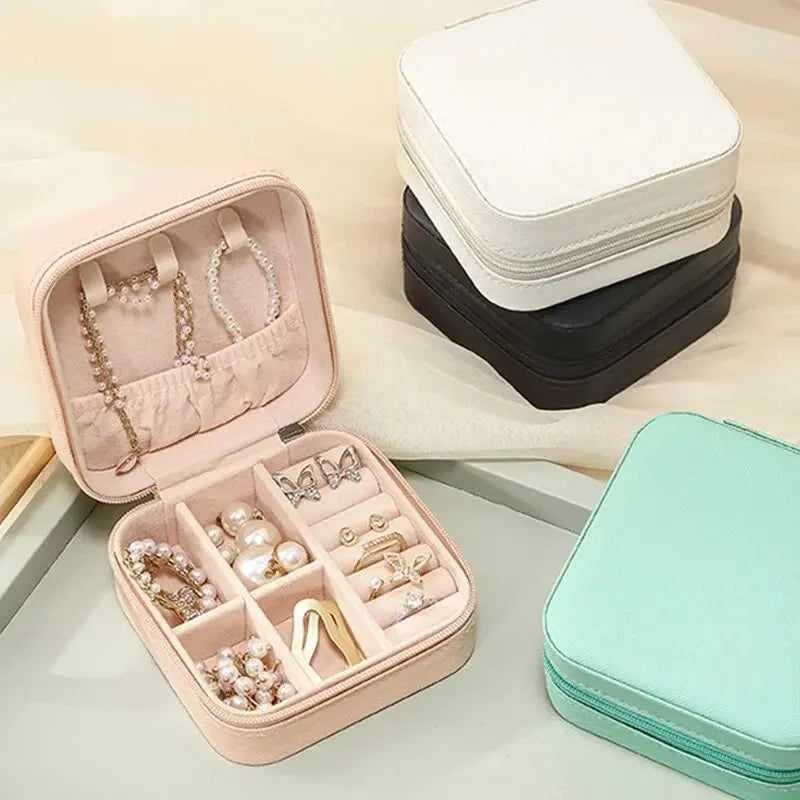Portable Mini Jewelry Storage Box – Travel Leather Organizer for Earrings, Rings & Necklaces (4 Colors)
