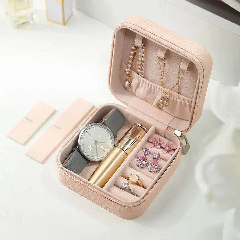 Portable Mini Jewelry Storage Box – Travel Leather Organizer for Earrings, Rings & Necklaces (4 Colors)