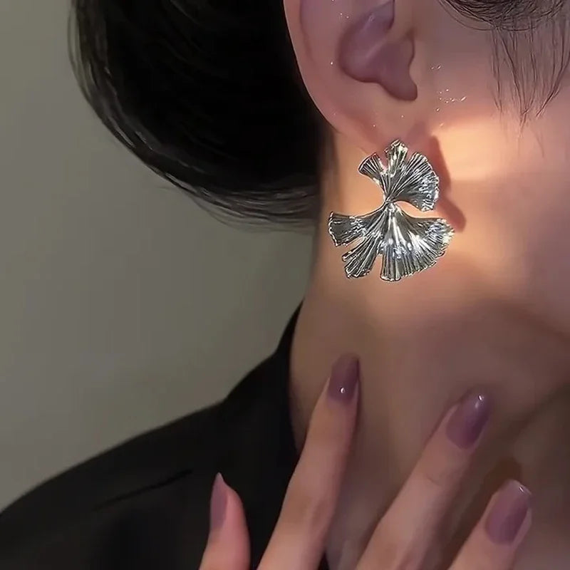 Ginkgo Leaf Statement Earrings Gold Or Silver Plant Design