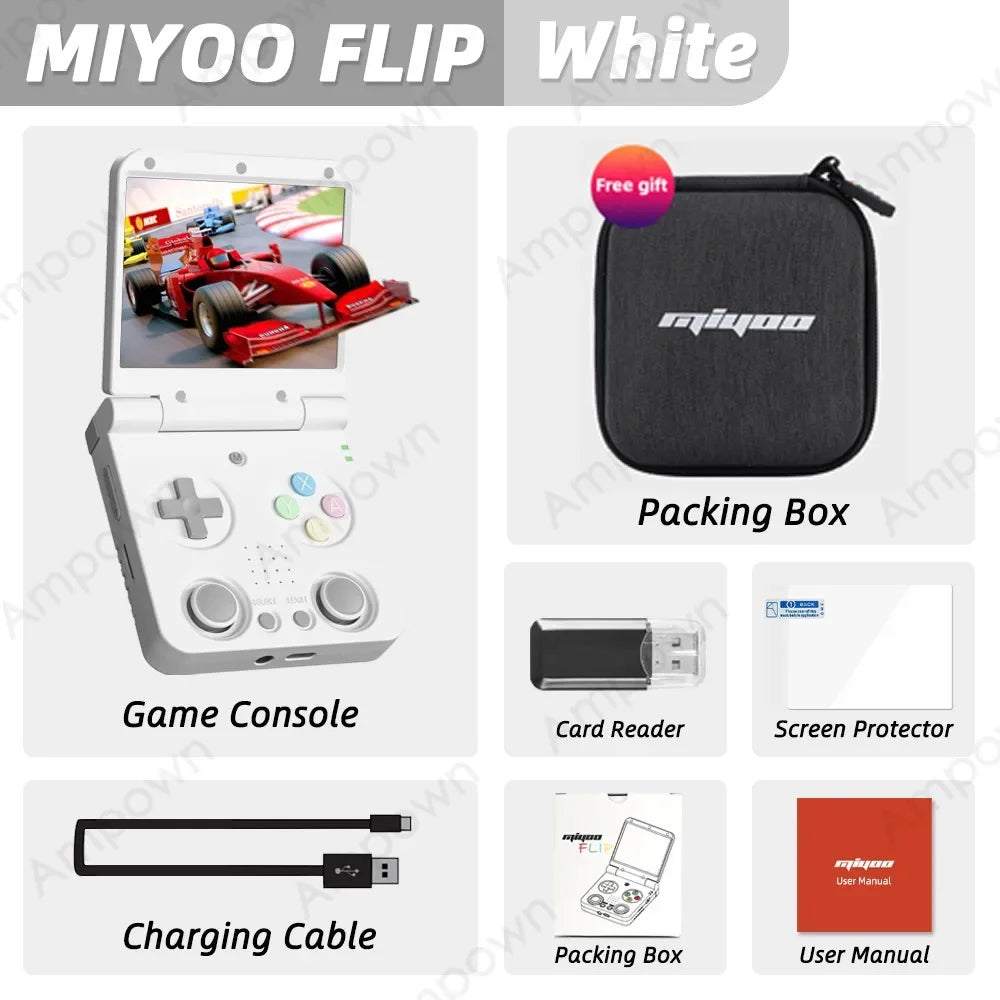 MIYOO Flip V2 Handheld Game Console – 3.5'' IPS Screen, Linux System, Onion OS, Free Storage Bag | Ultimate Retro Gaming Gift