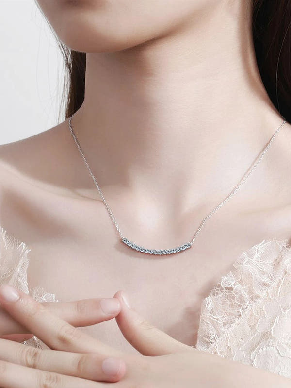 Moissanite Pendant Necklace VVS1 Bar Design Sterling Silver