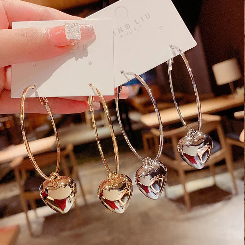 2024 Heart Pendant Hoop Earrings – Fashion Big Circle Drop Earrings for Women (Gold & Silver Variants)