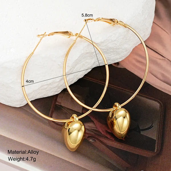 2024 Heart Pendant Hoop Earrings – Fashion Big Circle Drop Earrings for Women (Gold & Silver Variants)