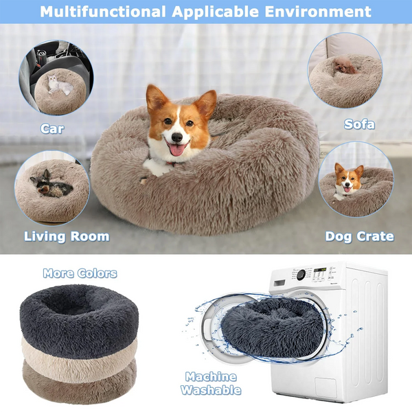 Super Soft Plush Donut Cat Bed Washable Calming Pet Bed