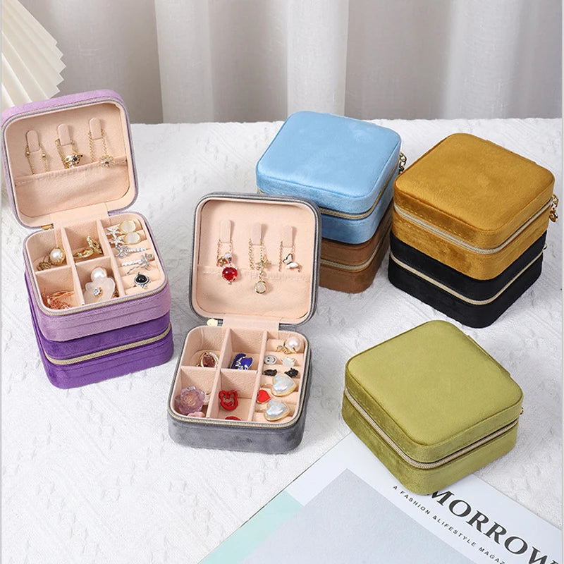Velvet Jewelry Storage Box – Portable Travel Organizer for Rings, Earrings & Necklaces (8 Colors)