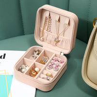 Portable Mini Jewelry Storage Box – Travel Organizer Case for Earrings, Necklaces & Rings | Leather Jewelry Organizer Display (White, Black, Green, Black-Green, Pink)