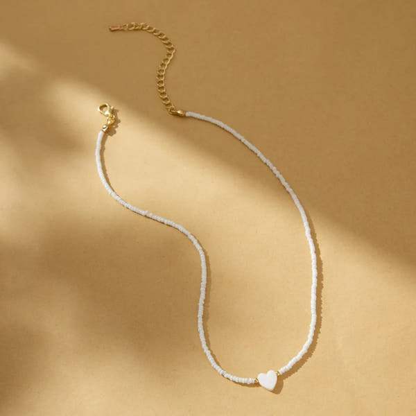 Handmade Natural Shell Heart Bead Necklace – Personalized Simple Fashion Jewelry