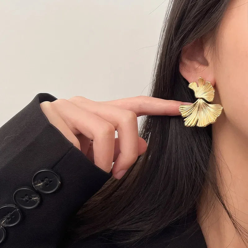 Ginkgo Leaf Statement Earrings Gold Or Silver Plant Design