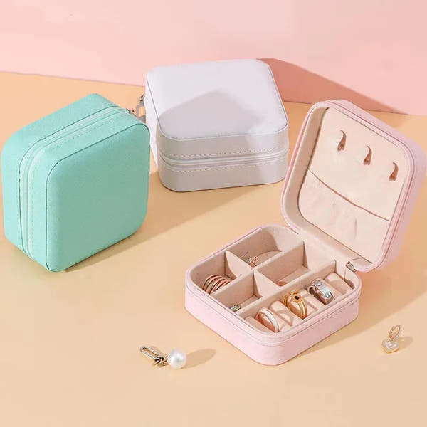 Compact Square Mini Jewelry Box Ring and Earring Organizer
