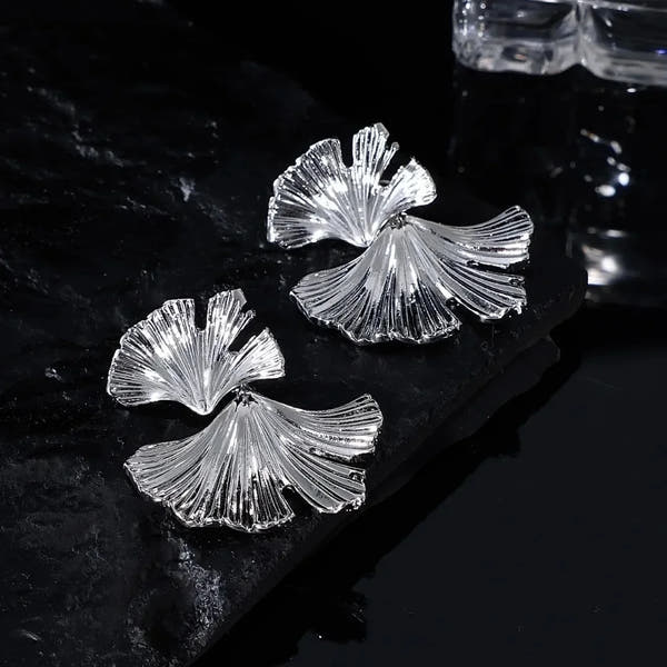 Ginkgo Leaf Statement Earrings Gold Or Silver Plant Design