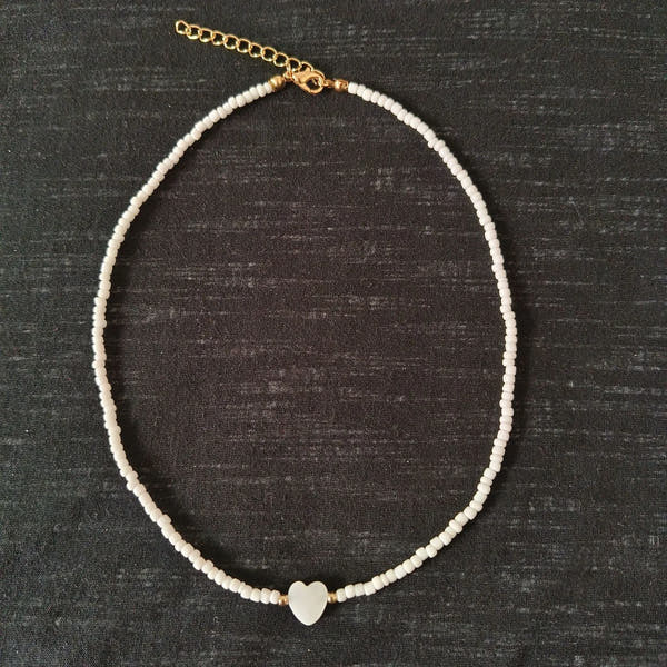 Handmade Natural Shell Heart Bead Necklace – Personalized Simple Fashion Jewelry