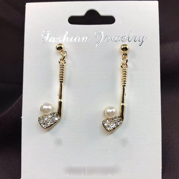 Gold-Plated Golf Ball Earrings for Women – Sparkling Rhinestone Sports Jewelry Gift