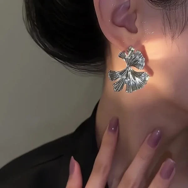 Ginkgo Leaf Statement Earrings Gold Or Silver Plant Design