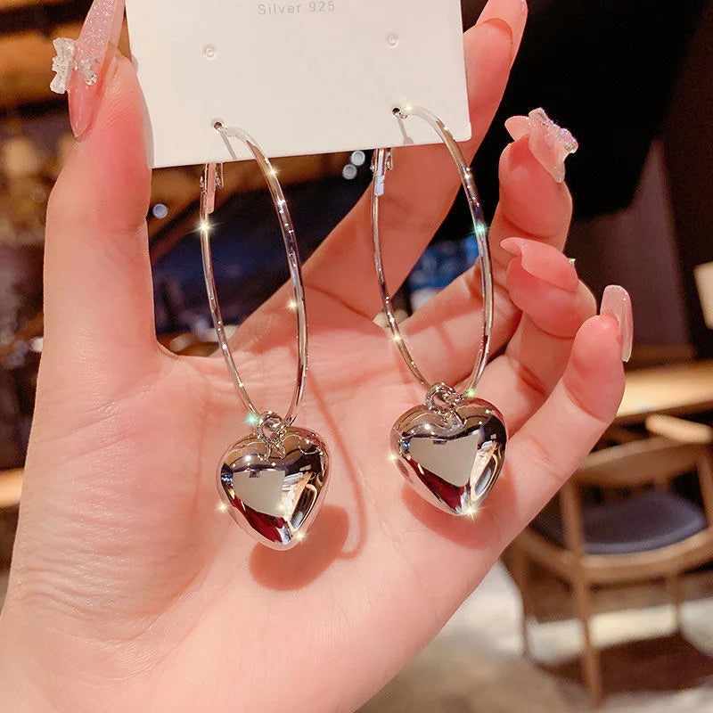 2024 Heart Pendant Hoop Earrings – Fashion Big Circle Drop Earrings for Women (Gold & Silver Variants)