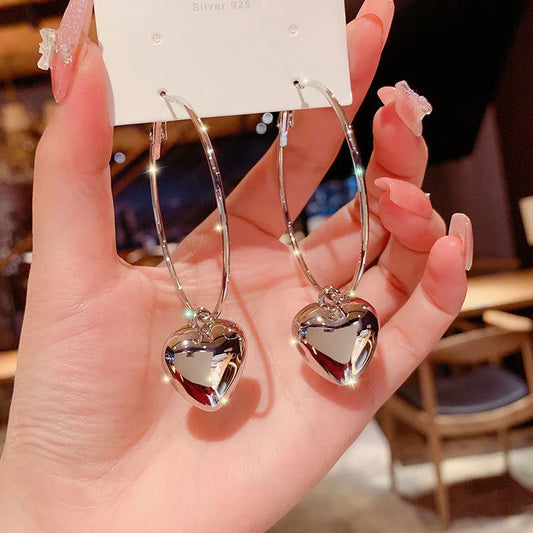 2024 Heart Pendant Hoop Earrings – Fashion Big Circle Drop Earrings for Women (Gold & Silver Variants)