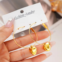 2024 Heart Pendant Hoop Earrings – Fashion Big Circle Drop Earrings for Women (Gold & Silver Variants)