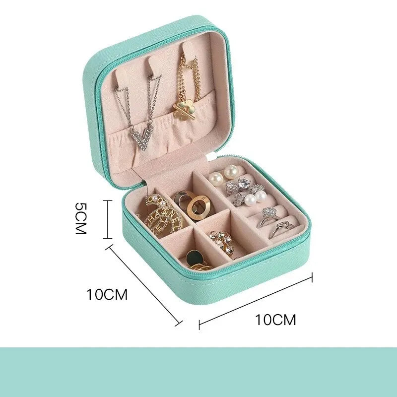 Portable Mini Jewelry Storage Box – Travel Leather Organizer for Earrings, Rings & Necklaces (4 Colors)