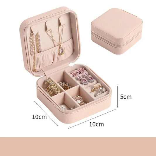 Portable Mini Jewelry Storage Box – Travel Leather Organizer for Earrings, Rings & Necklaces (4 Colors)