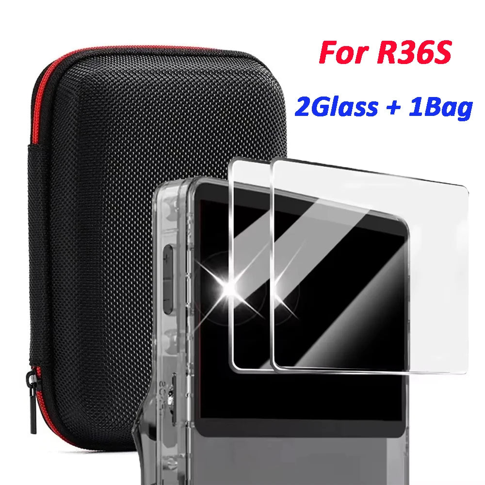 4-in-1 Travel Protection Kit for R36S, R36MAX, and K36 | Tempered Glass Screen Protectors + Carrying Case