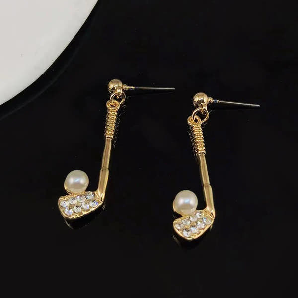 Gold-Plated Golf Ball Earrings for Women – Sparkling Rhinestone Sports Jewelry Gift