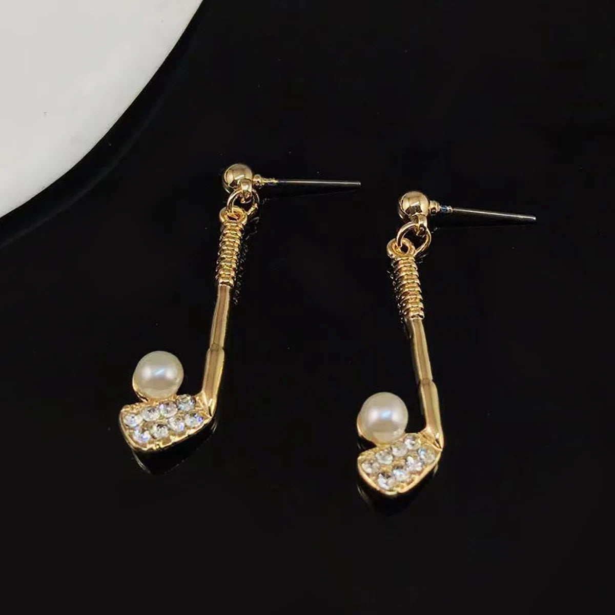 Gold-Plated Golf Ball Earrings for Women – Sparkling Rhinestone Sports Jewelry Gift