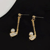 Gold-Plated Golf Ball Earrings for Women – Sparkling Rhinestone Sports Jewelry Gift