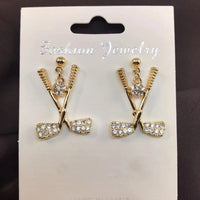 Gold-Plated Golf Ball Earrings for Women – Sparkling Rhinestone Sports Jewelry Gift