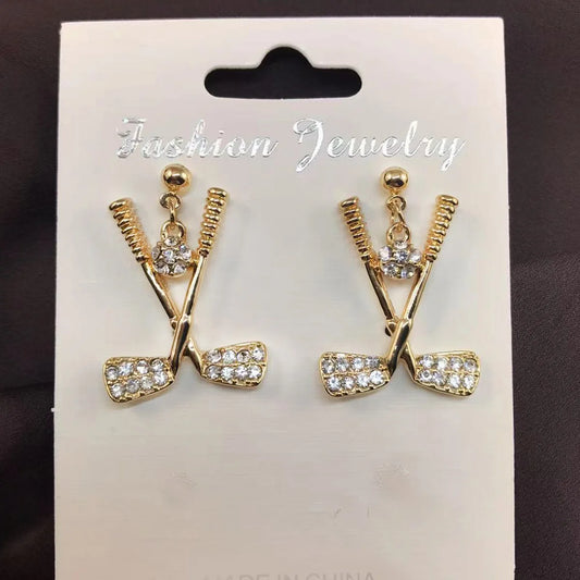 Gold-Plated Golf Ball Earrings for Women – Sparkling Rhinestone Sports Jewelry Gift