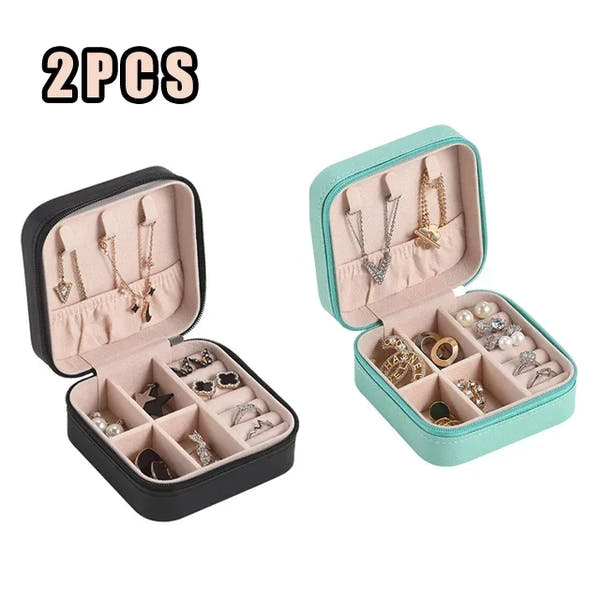 Portable Mini Jewelry Storage Box – Travel Organizer Case for Earrings, Necklaces & Rings | Leather Jewelry Organizer Display (White, Black, Green, Black-Green, Pink)