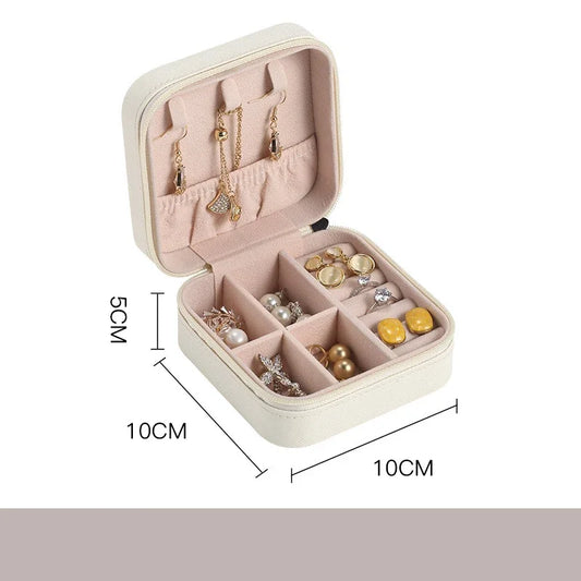 Portable Mini Jewelry Storage Box – Travel Organizer Case for Earrings, Necklaces & Rings | Leather Jewelry Organizer Display (White, Black, Green, Black-Green, Pink)